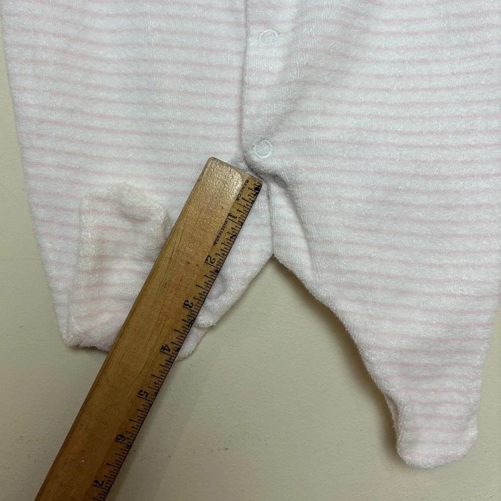 VTG Carter's Bear 90s Pink Striped Terry Sleeper Baby One Piece Size 0-3 Months